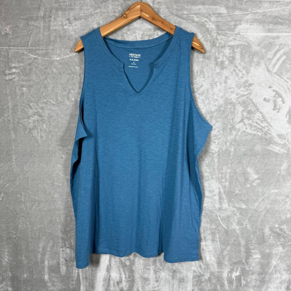 Torrid Slub Knit Jersey Classic Split‎ Neck Tank Top Plus 4 Blue